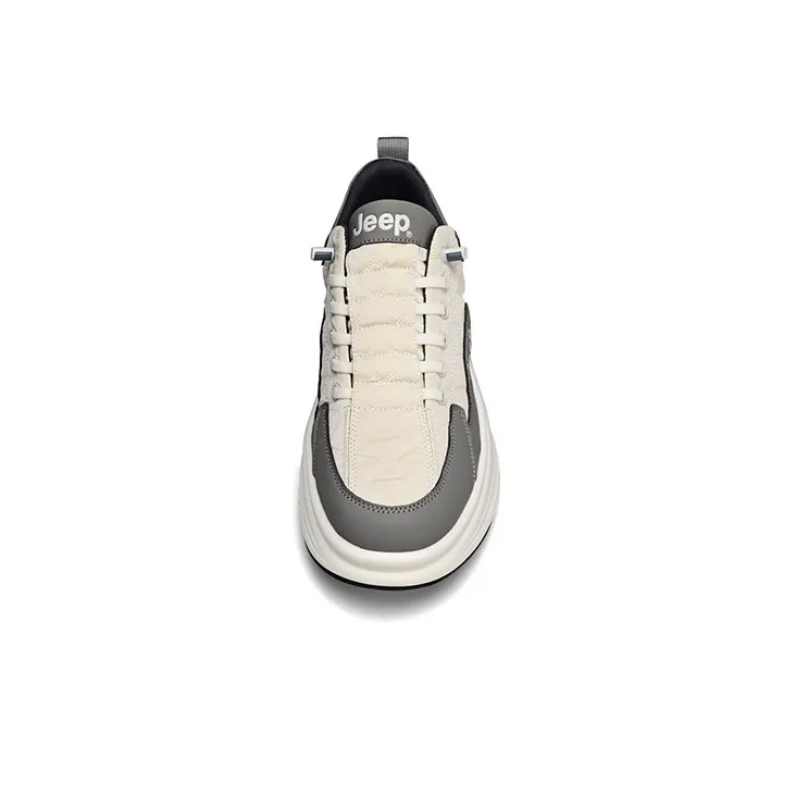Jeep Abrasion Resistant Height Increasing Low Top Casual Shoes Men's White With Beige Gray-3