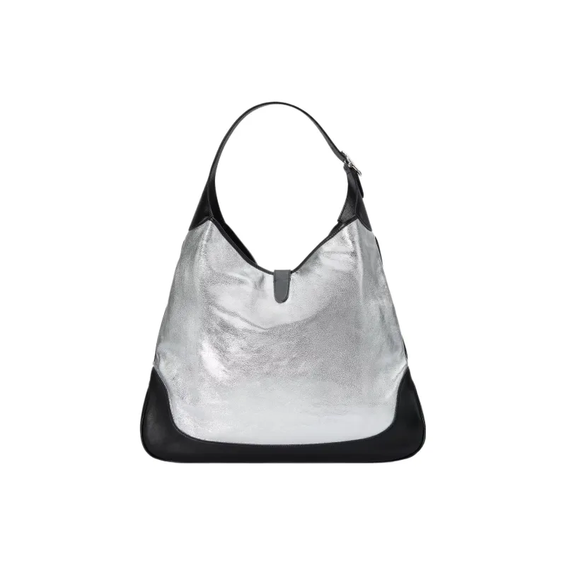 GUCCI Jackie 1961 Leather Crescent Shoulder Bag Large Size Women's Silver/Black-3