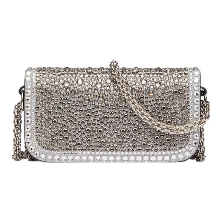 Valentino Locò Faux Crystal Shoulder Bag, Crossbody Bag, Handbag Mini Women's Silver/Crystal-3