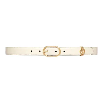 GUCCI Round Interlocking Buckle With Double G Pin Buckle Leather Belts Women's White Width: 2.5CM