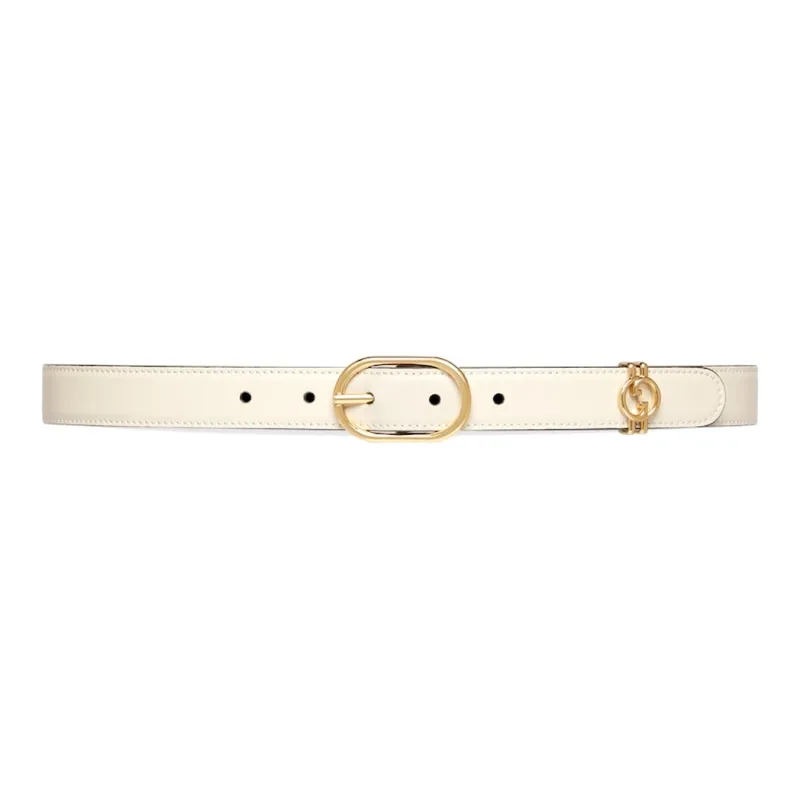 GUCCI Round Interlocking Buckle With Double G Pin Buckle Leather Belts Women's White Width  2.5CM-0