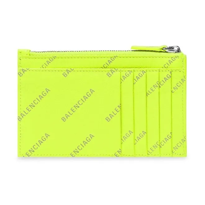 Balenciaga Calfskin Wallets Card Holders Women's Neon Green-1