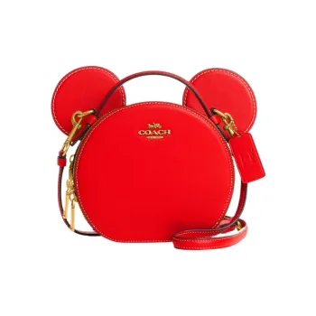 COACH X Disney Collaboration Cow Leather Small Round Crossbody Bag Small Size Women's Red