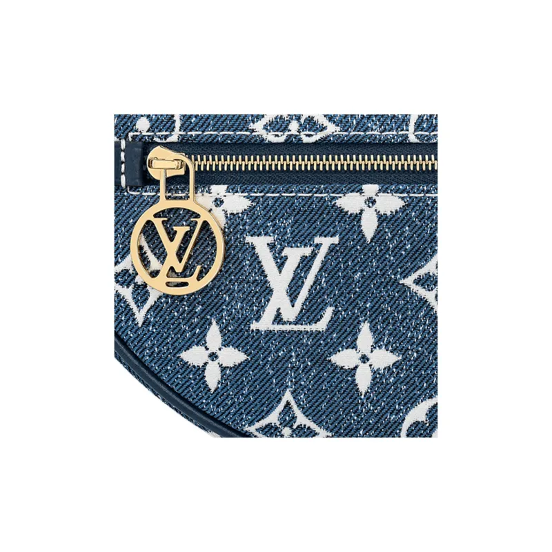 LOUIS VUITTON Loop Baguette Handbag Denim Jacquard Navy Blue-5