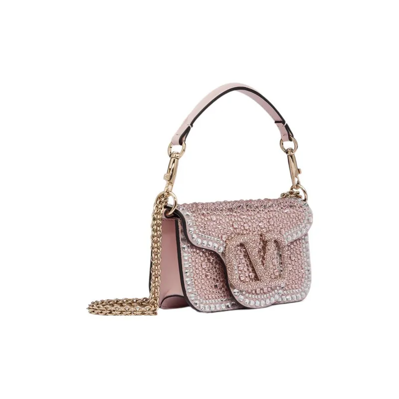 Valentino Locò Faux Crystal Shoulder Bag, Crossbody Bag, Handbag Mini Women's Rose Pink/Crystal/Silver-1