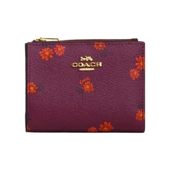 COACH Canvas With Leather Coin Purse Wallet Trumpets Women's Dark Berry