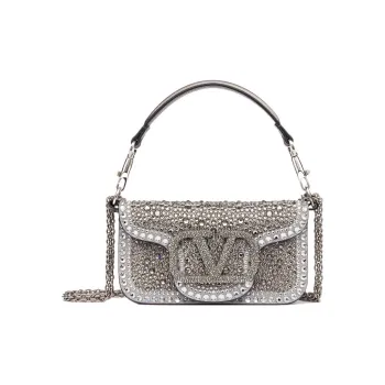 Valentino Locò Faux Crystal Shoulder Bag, Crossbody Bag, Handbag Mini Women's Silver/Crystal
