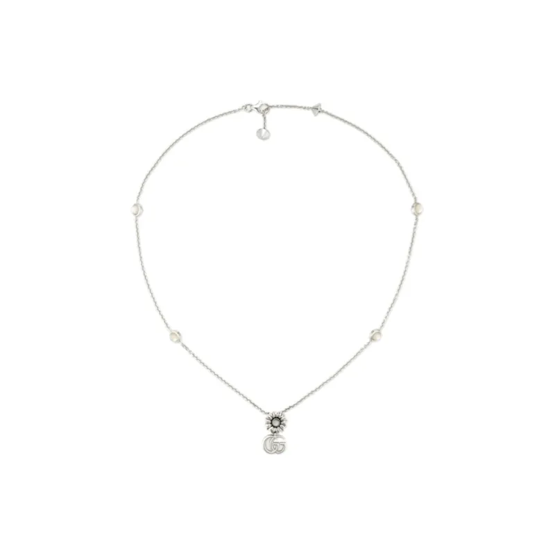 GUCCI Sterling Silver Gg Marmont Flower Pendant Necklace-1