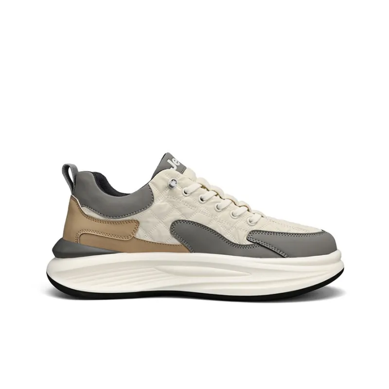 Jeep Abrasion Resistant Height Increasing Low Top Casual Shoes Men's White With Beige Gray-1
