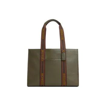 COACH Cow Leather Tote Bag Shopping Bag One Shoulder Handbag Large Size Women's Army Green