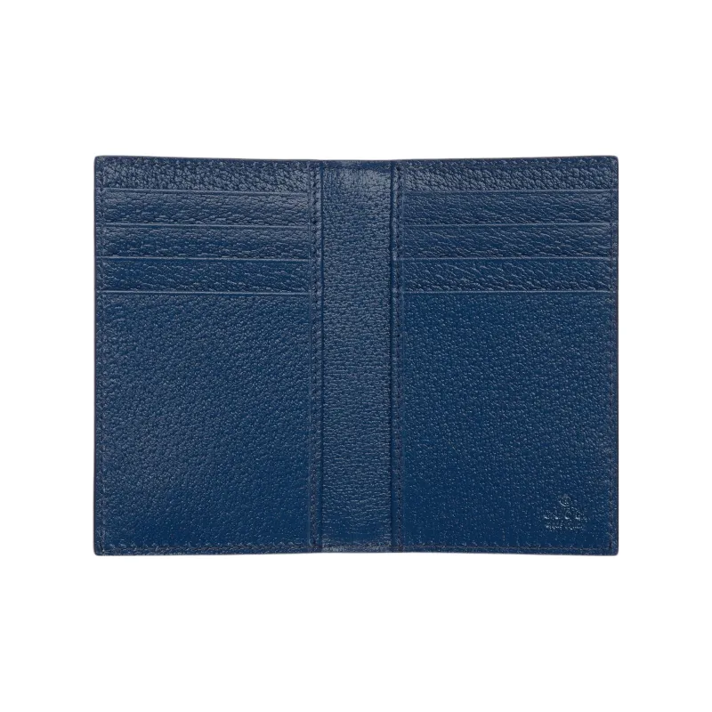 GUCCI Canvas With Leather Trim Card Holder Regular Men's Blue/Brown-3