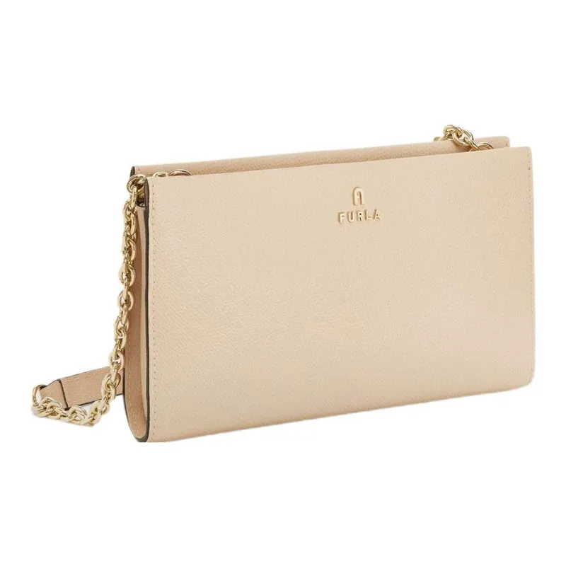 Furla Textured Leather Shoulder Bag, Crossbody Bag Mini Women's Ecru-2