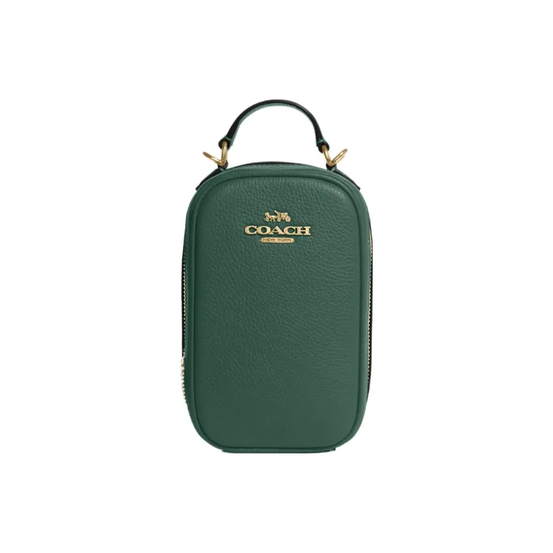 COACH Eva Pebbled Leather Cell Phone Pouch, Shoulder Bag, Crossbody Bag Regular Women's Dark Green-0