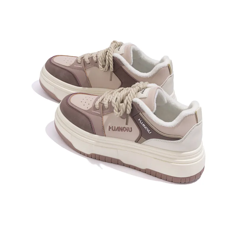 HUANQIU Abrasion Resistant Low Top Skateboard Shoes Women's Beige-4