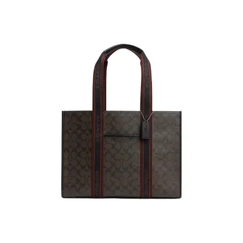 COACH Canvas Coated Canvas With Smooth Leather Tote Bag Shopping Bag Shoulder Bag Handbag Large Size Women's Coffee