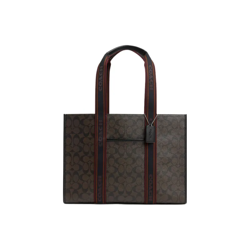 COACH Coated Canvas With Smooth Leather Tote Bag, Shopping Bag, Shoulder Bag, Handbag Tubas Women's Coffee-0