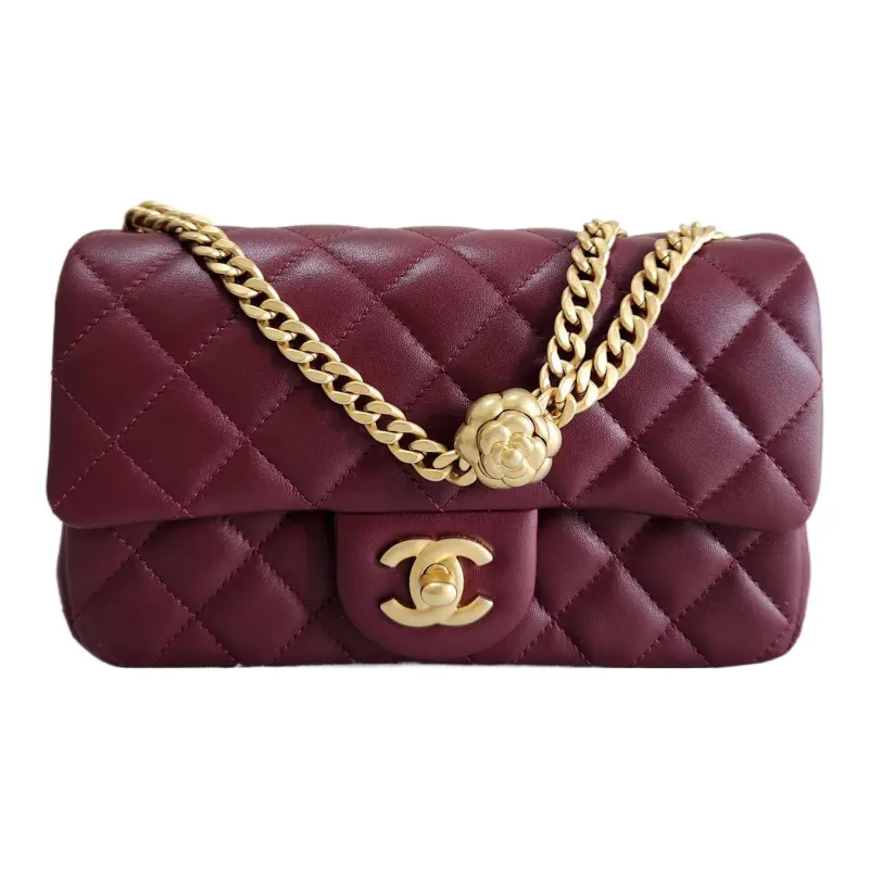 CHANEL Sheepskin Chain Bag, Shoulder Bag, Crossbody Bag Mini Women's Burgundy-0