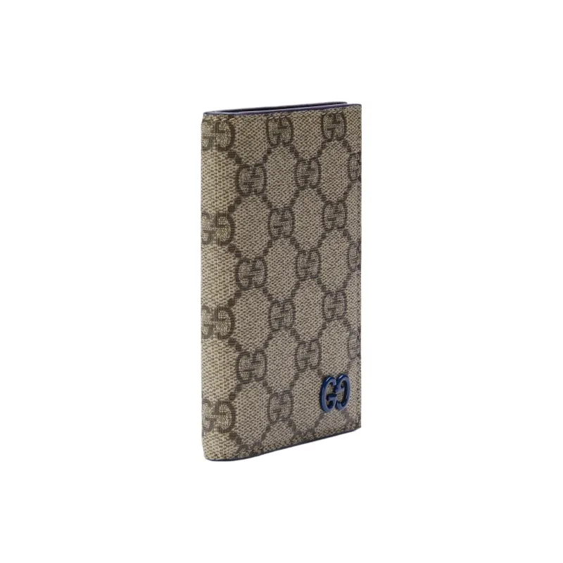 GUCCI Canvas With Leather Trim Card Holder Regular Men's Blue/Brown-1