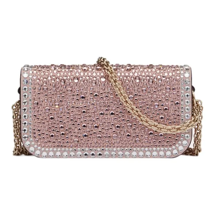 Valentino Locò Faux Crystal Shoulder Bag, Crossbody Bag, Handbag Mini Women's Rose Pink/Crystal/Silver-3