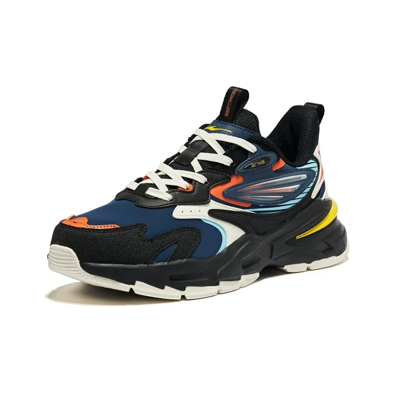 Erke Cushioning Wear-Resistant Low-Top Running Shoes Men's Jet Black With Dark Blue Undertones-2