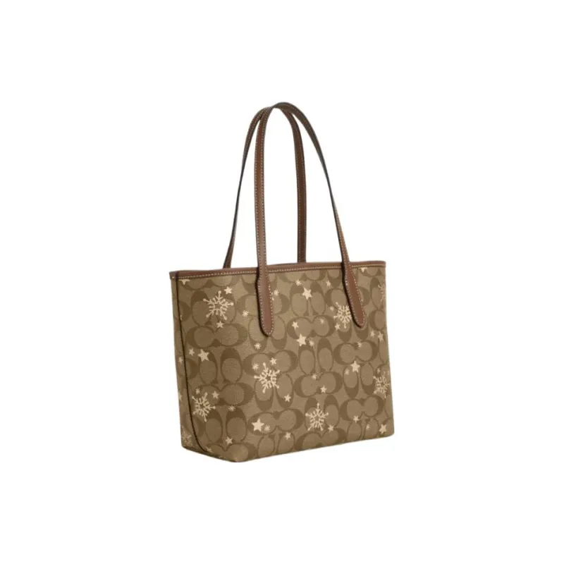 COACH City Multicolor Leather Tote Bag Shopping Bag Shoulder Bags Women's Khaki-1