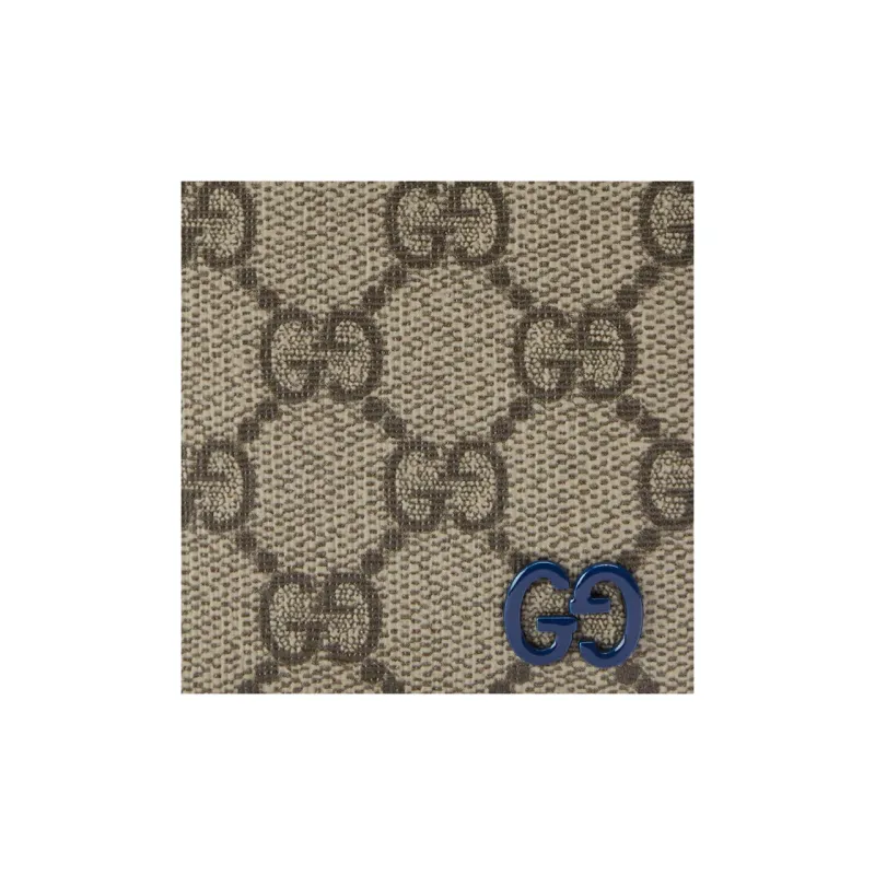 GUCCI Canvas With Leather Trim Card Holder Regular Men's Blue/Brown-4