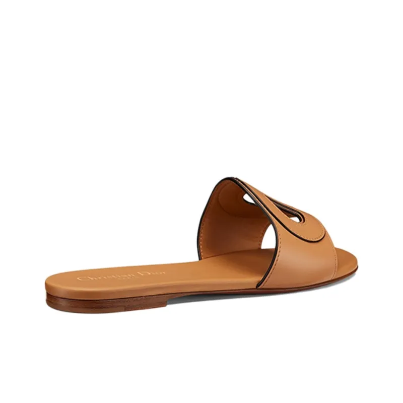 DIOR D Club Genuine Leather Sole Abrasion Resistant Slide Slippers Women's Camel-3