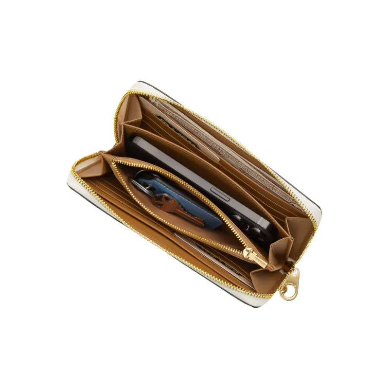 COACH Zip Around Canvas With Leather Wallet Small Size Women's Deep Pine Wood Color-1