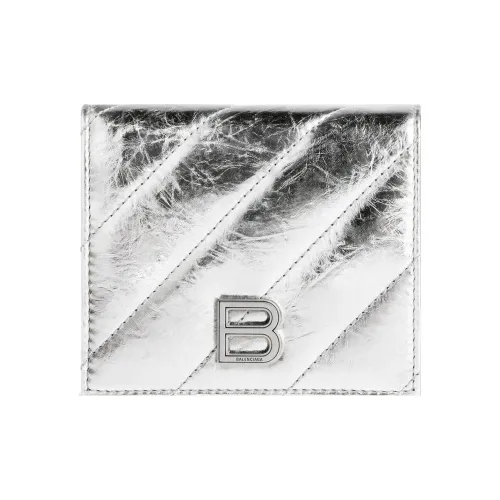 Balenciaga CRUSH Cow Leather Wallets Card Holders Women's Silver