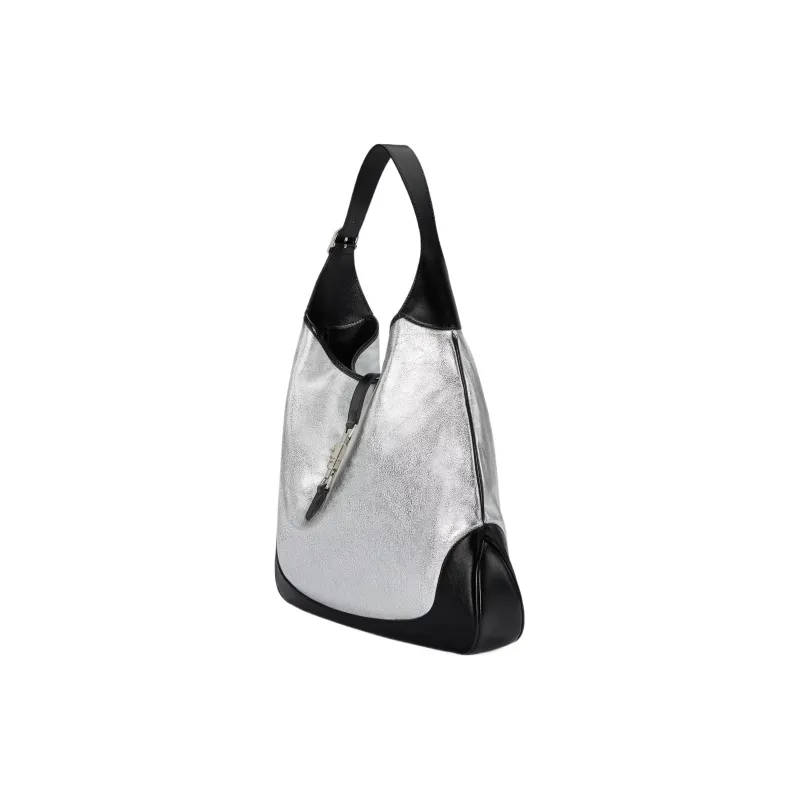 GUCCI Jackie 1961 Leather Crescent Shoulder Bag Large Size Women's Silver/Black-2