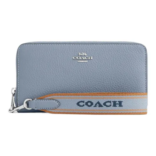 COACH Zip Around Pebbled Leather Clutch Coin Purse Wallet Small Size Women's Blue