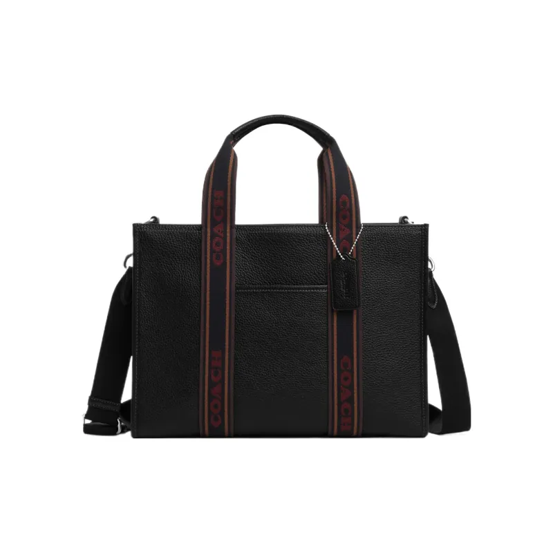COACH Fabric With Leather Tote Bag, Shopping Bag, Shoulder Bag, Crossbody Bag, Handbag Tubas Women's Black-0