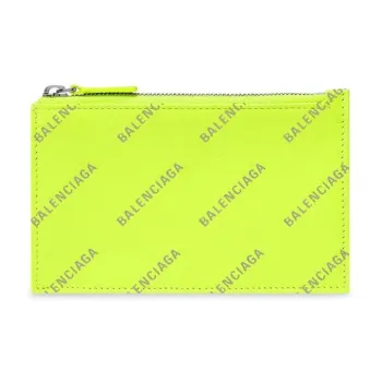 Balenciaga Calfskin Wallets Card Holders Women's Neon Green