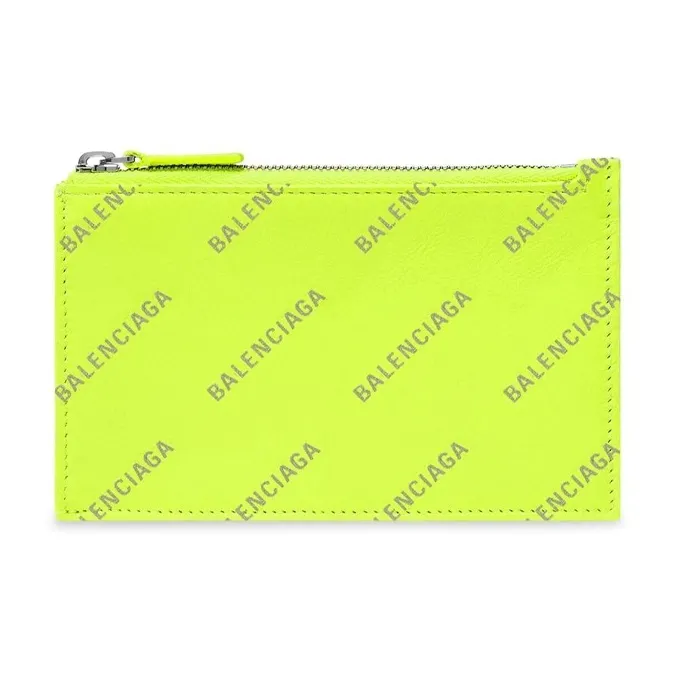 Balenciaga Calfskin Wallets Card Holders Women's Neon Green-0