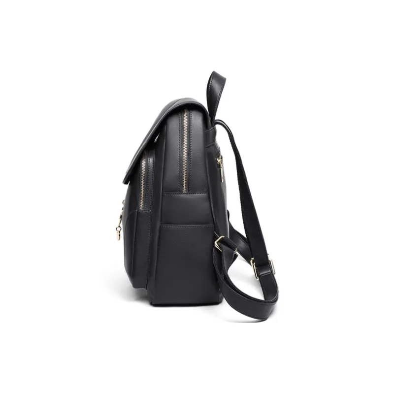 C°BANNER Split Cow Leather With Synthetic Leather Backpack Regular Women's Black-4