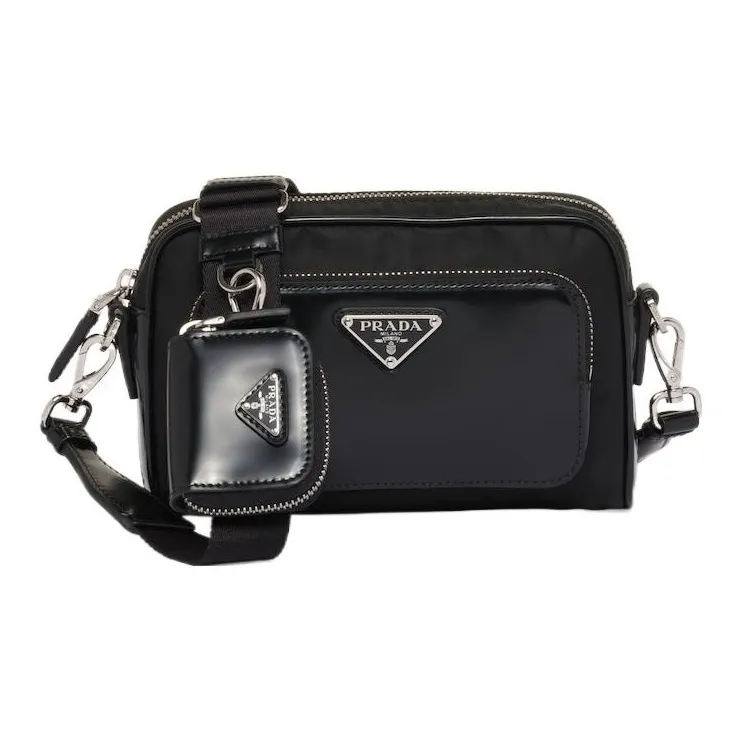 PRADA Fabric With Leather Crossbody Bag Shoulder Bag Men's Black-0