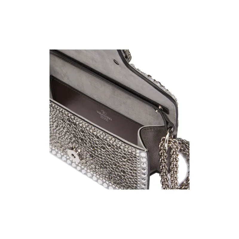 Valentino Locò Faux Crystal Shoulder Bag, Crossbody Bag, Handbag Mini Women's Silver/Crystal-5