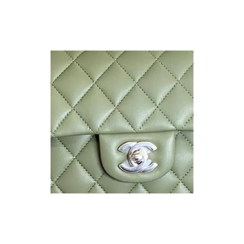 CHANEL Classic Flap CF Lambskin Flap Bag, Crossbody Bag, Shoulder Bag Trumpets Women's Green-3