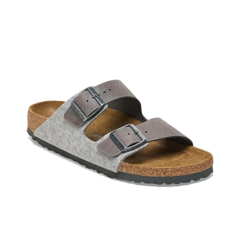 Birkenstock Arizona Leather/Textile/Felt Narrow Fit 'Light Grey'-2