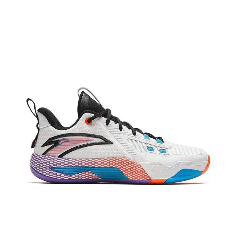 Anta Quick Battle 5 Cushioning Wear-Resistant Mid-Top Basketball Shoes Men's White Black Blue-1
