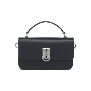 LI NING 1990 Classic Collection Cow Leather Small Square Bag, Shoulder Bag, Crossbody Bag, Handbag Women's Black