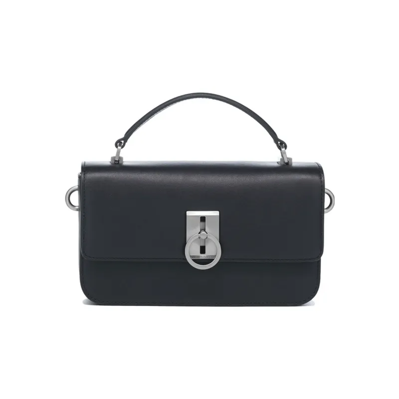 LI NING 1990 Classic Collection Cow Leather Small Square Bag, Shoulder Bag, Crossbody Bag, Handbag Women's Black-0