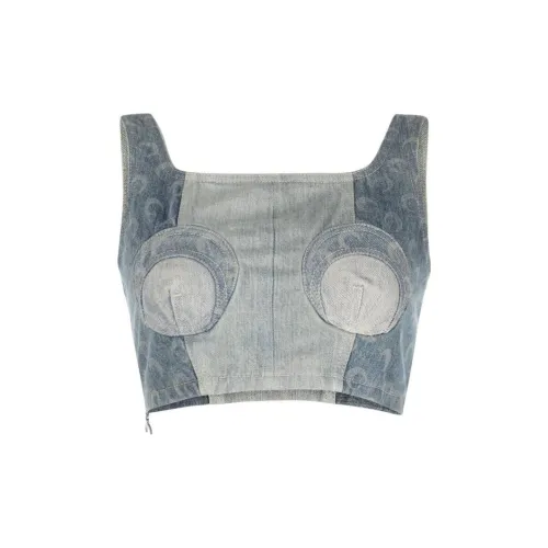 marine serre Regenerated Denim Bustier Top