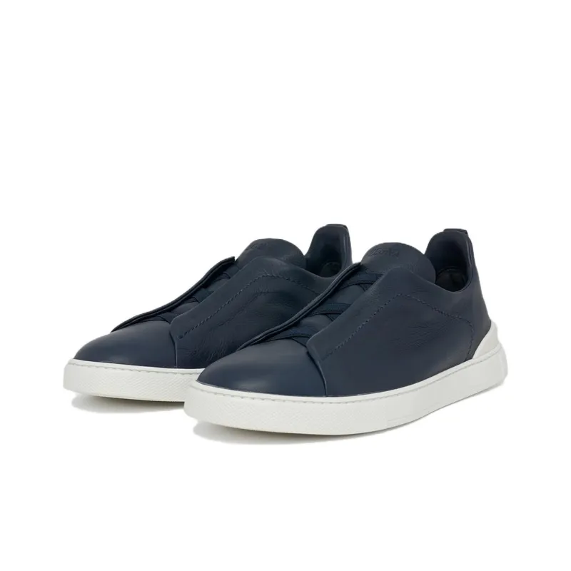 Zegna Triple Stitch Low Top Skateboard Shoes Men's Blue-2