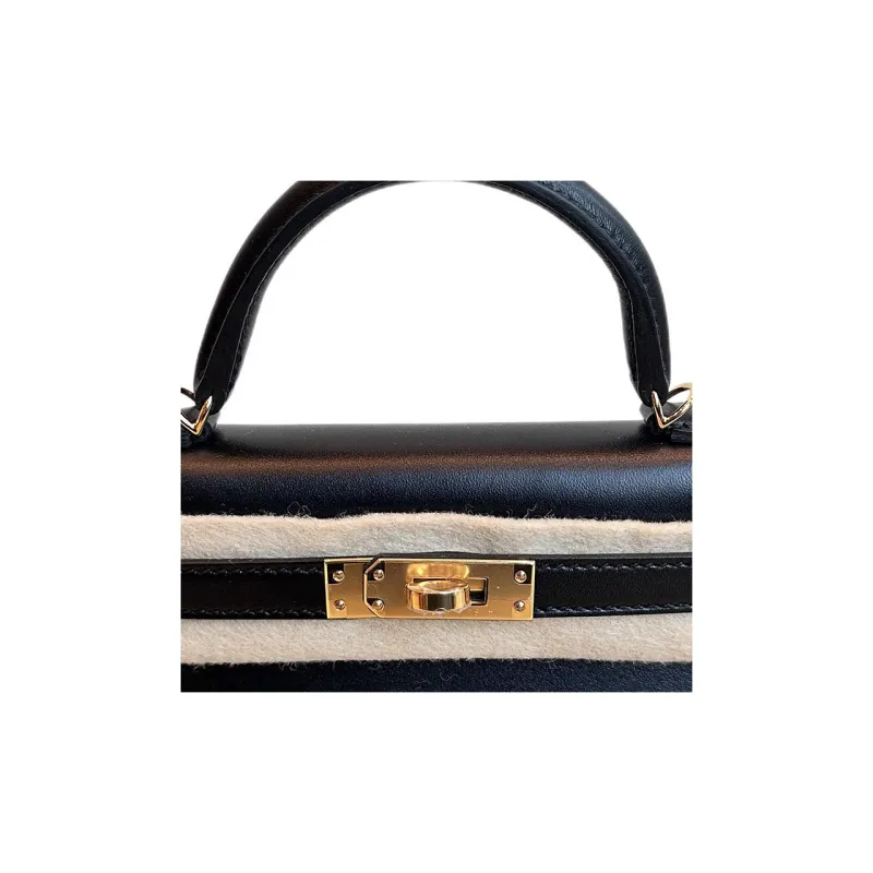 HERMES Mini Kelly Generation 1 Leather Handbag Mini Women's 89 Noir Black-5