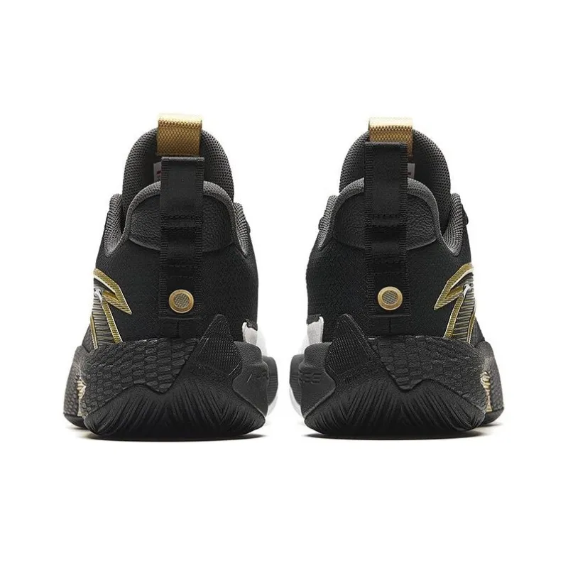 Anta Quick Battle 5 Cushioning Wear-Resistant Mid-Top Basketball Shoes Men's Black White-3