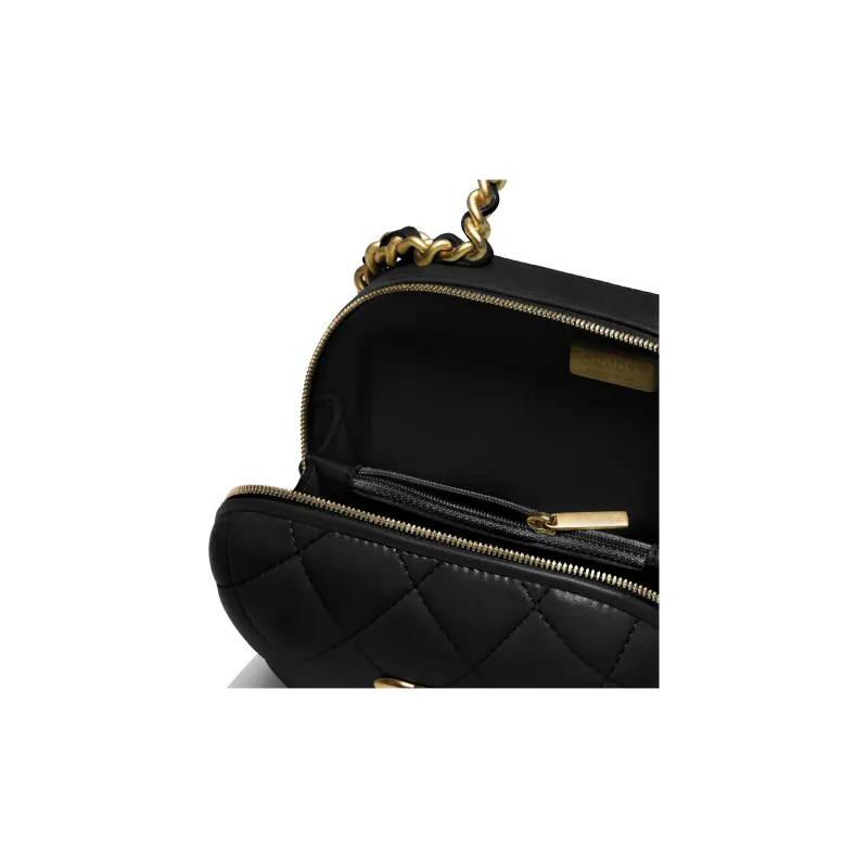 CHANEL Lambskin Box Bag, Makeup Bag, One Shoulder Handbag, Crossbody Bag Trumpets Women's Black-4