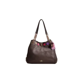 COACH Edie Polished Pebbled Leather Tote Bag Shopping Bag Handbag Shoulder Bag Large Size Women's Black