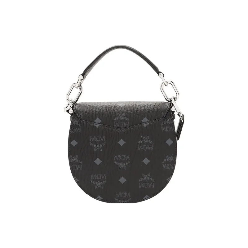 MCM Patricia Visetos Cow Leather, Artificial Leather Saddle Bag Handbag, Shoulder Bag, Crossbody Bag Mini Women's Black-3