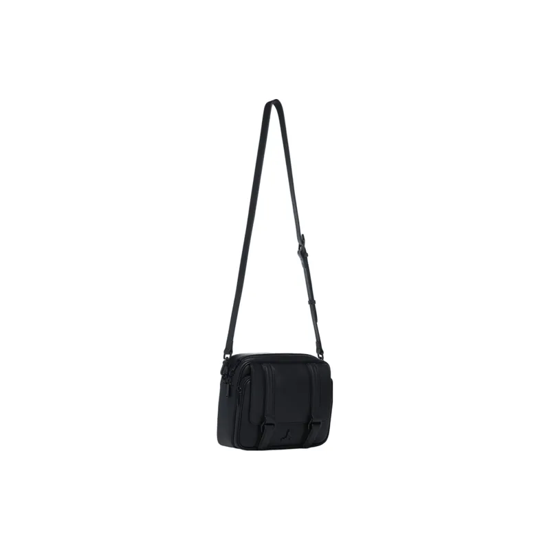 LI NING 1990 Commuter Series Cow Leather One Shoulder Small Square Bag, Crossbody Bag Regular Men's Black-1
